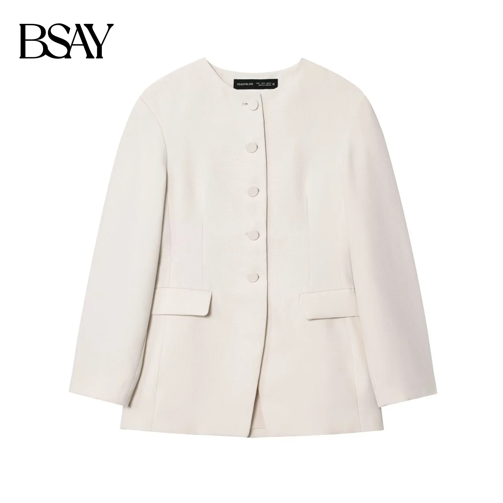 

BSAY повседневная темпераментная осенняя новая женская одежда 2025 модный пиджак без воротника с длинными рукавами и воротником спереди