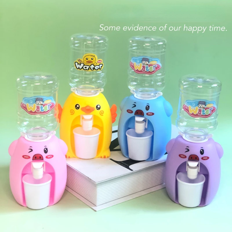 Children\'s Dual Mini Water Dispenser Toy with Cute Cup Kids Gift Water Juice Milk Drinking Simulation Cartoon Pig Kitchen Toy