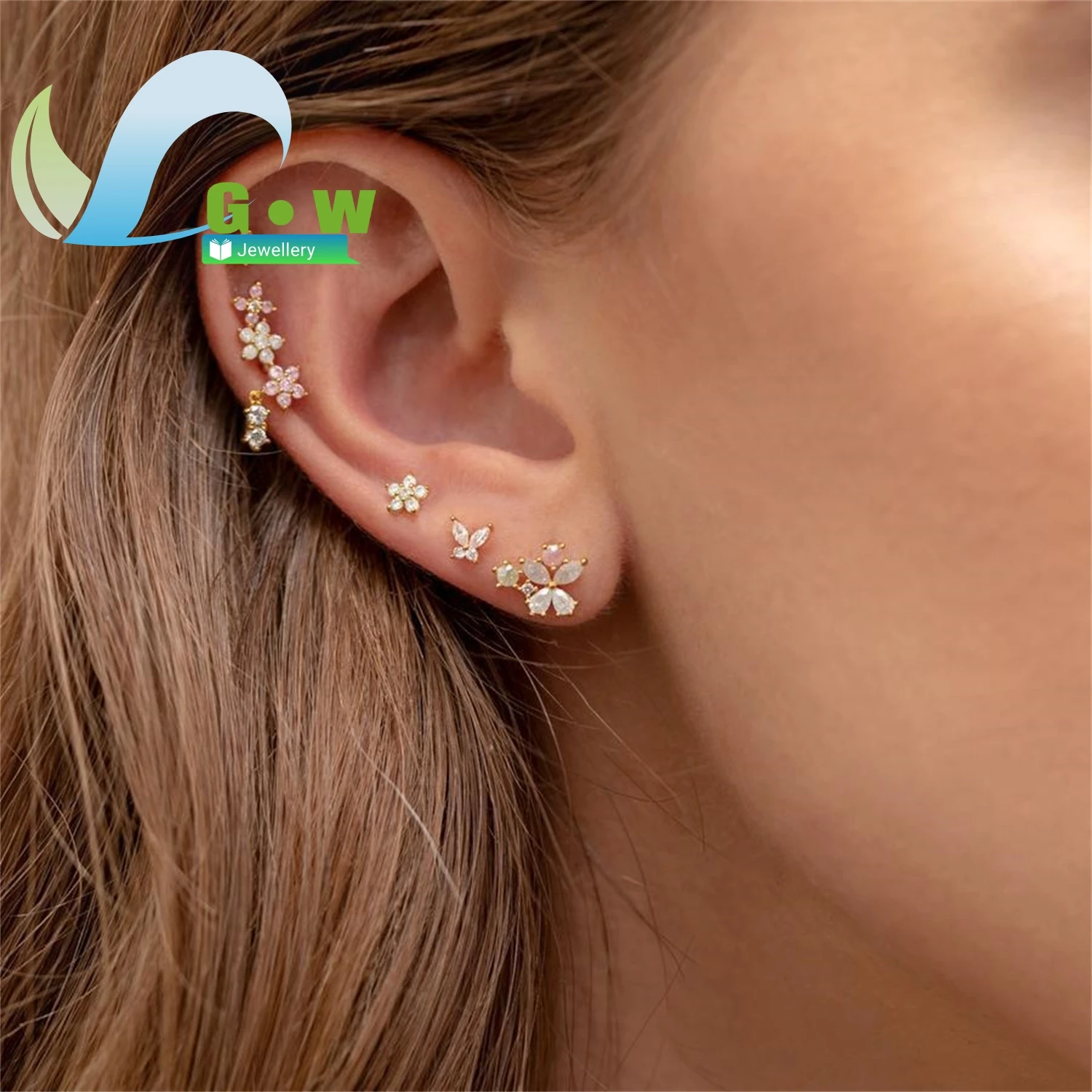

S925 Silver Forest Style Flower Ear Studs Light Luxury Elegant Micro Inlaid Zirconia Butterfly Earrings For Women Small Chic Des