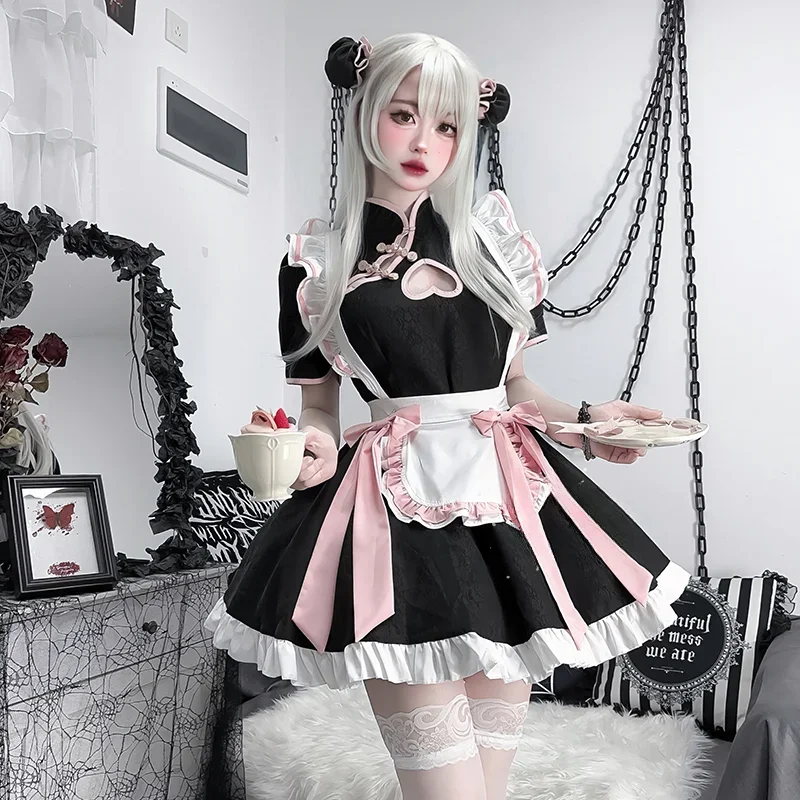 

Chinese Style Maid Lolita Cosplay Costume Women Sweetheart Cheongsam Dress Halloween Party Waitress Role Play Party