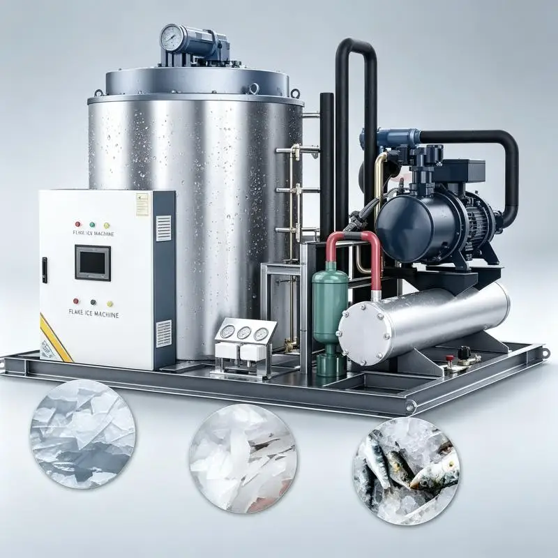 Flake Ice Machine Commercial High Efficiency Ice Maker Rapid Freezing System for Seafood Fish Market Display