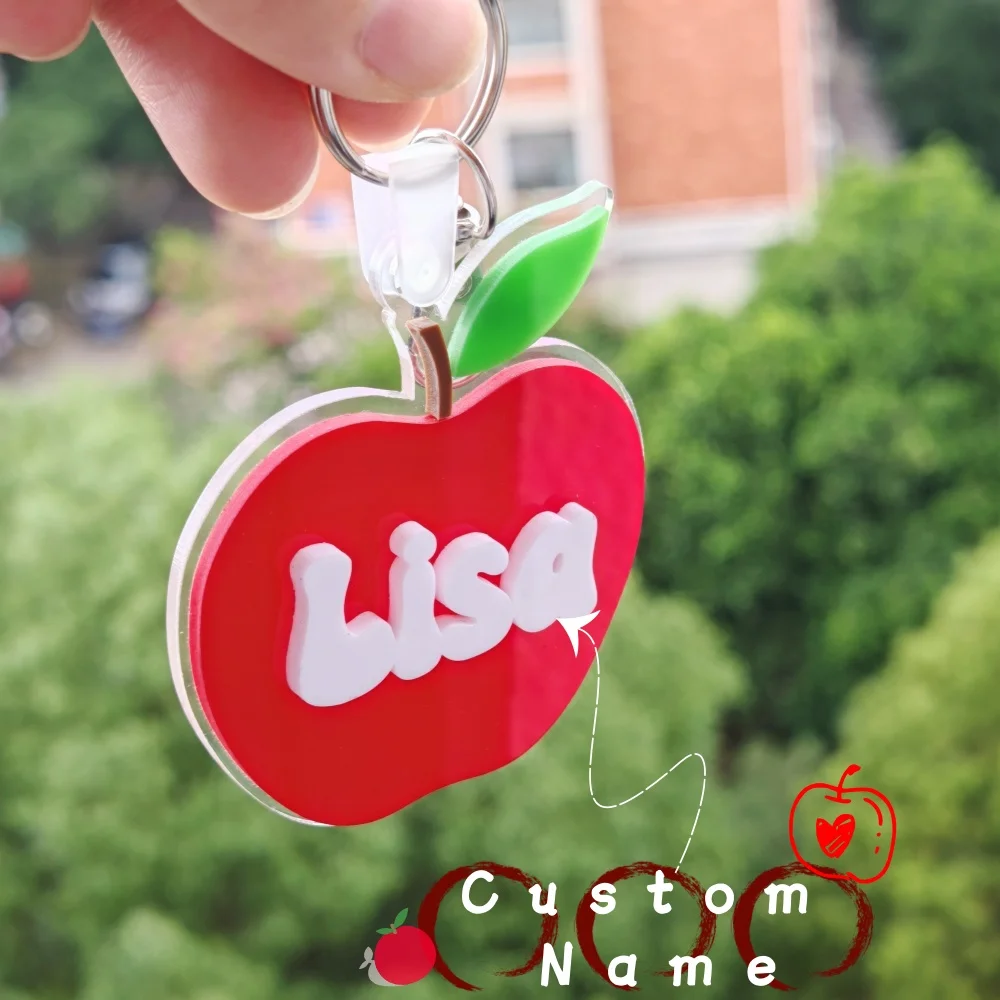 

LeeChee Custom Apple Name Keychain Acrylic Personalized Keychain Gift For Gilrs Back To School Bag Tag