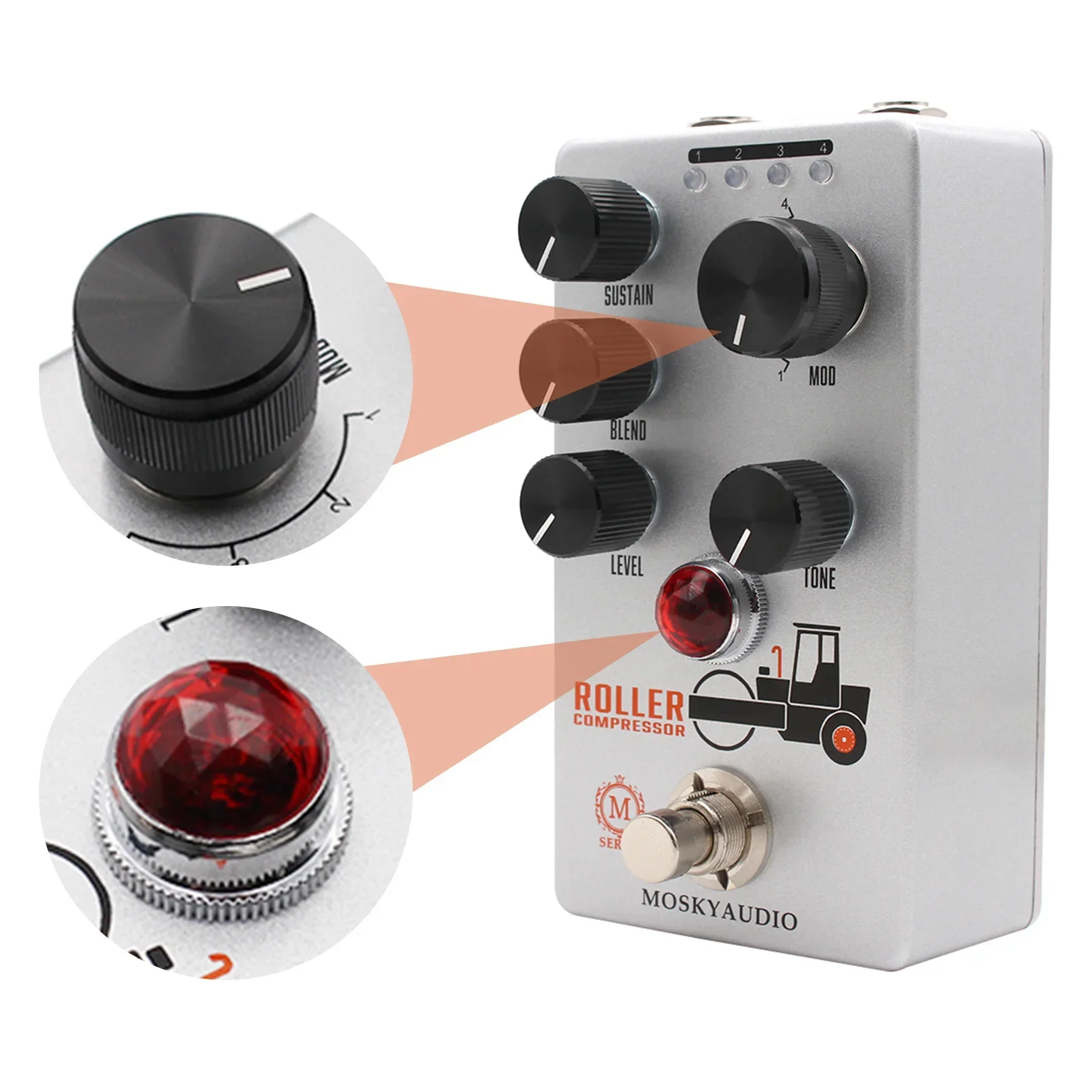 Аудио-роликовый компрессор MOSKY, гитарная педаль, 4 режима, компрессионный эффект с кнопкой поддерживать/Смешивание/уровень/тональная кнопка, металлический, истинный байпас