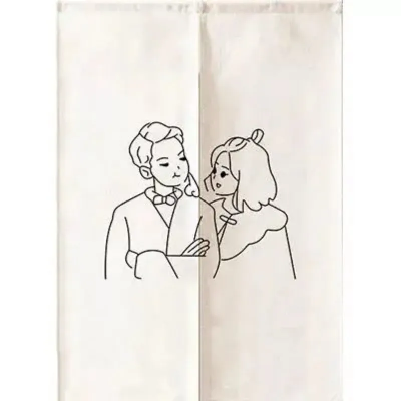 Japanese Simple Line Printed Linen Half Door Curtain, Privacy Screen for Bedroom and Kitchen, Fashionable Home Decoration