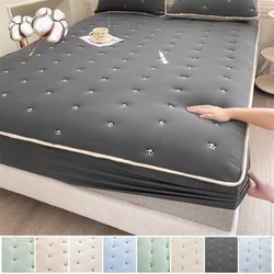 Thickened Fitted Bed Sheet Quilted Embroidered Bed Cover Cotton Bed Linen Bedsheet Non Slip Soft Mattress Pad 140x200 160x200