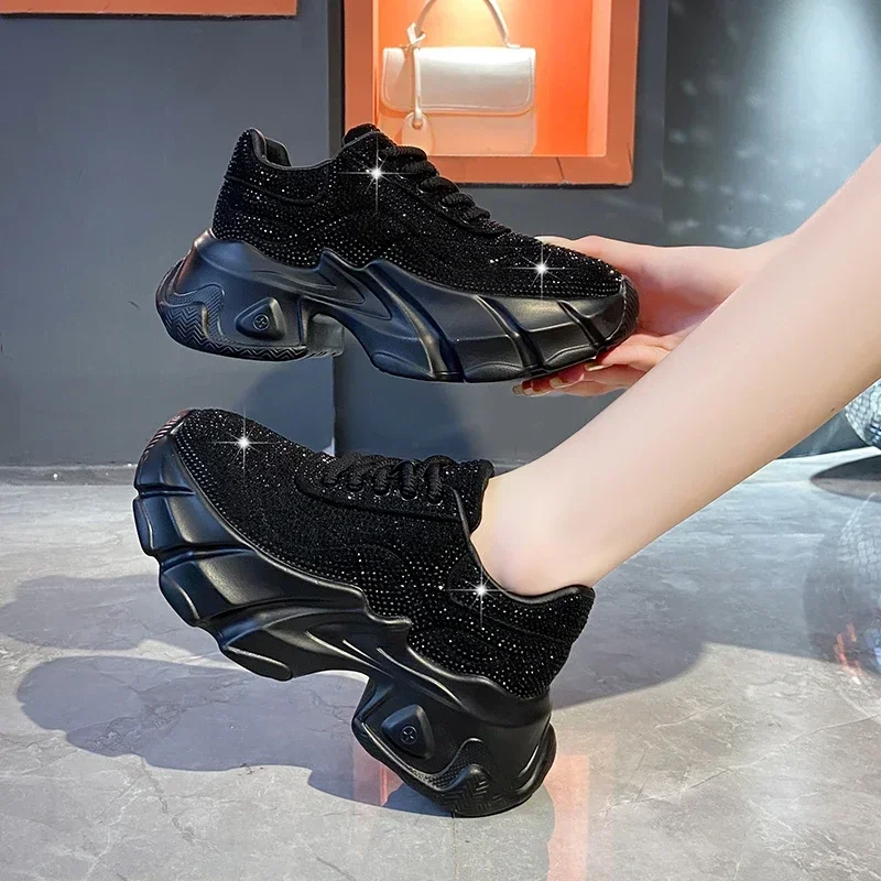 Shoes for Women 2024 New Shiny Rhinestone Women\'s Sneakers Shoes Autumn Korean Fashion Thick Sole Sports Shoes Zapatos De Mujer