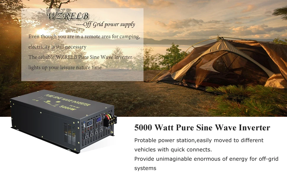 5000W Pure Sine Wave Solar Inverter 12V 220V Battery Solar Panel Wind Generator Converter 24V/48V/36VDC to 100V/110V/120V/240VAC