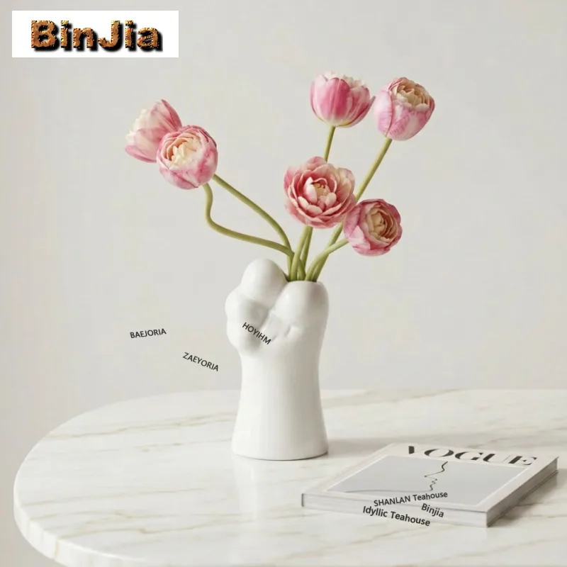 Creative Cute Cat Paw Shaped Vase Handmade Room Decor Ornaments For Home Plant Pot Flowerpot Chinese Tea Set Equipment Gift