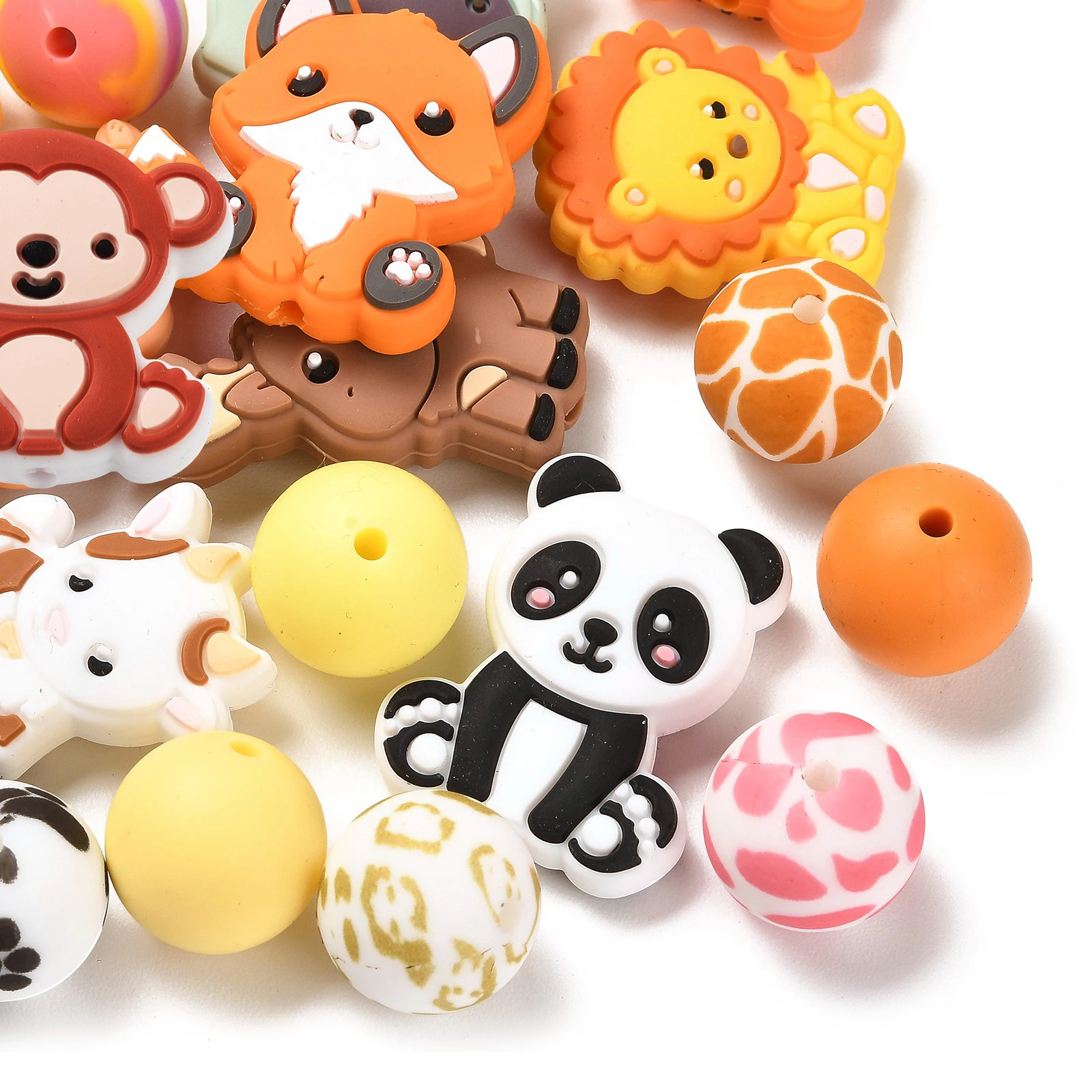 PandaHall 20 Stück Gemischte Stile Zoo-Tier Silikonperlen Frosch Tiger Tierdruckmuster Weiche Lose Perlen für Schmuckherstellung – Detail 8