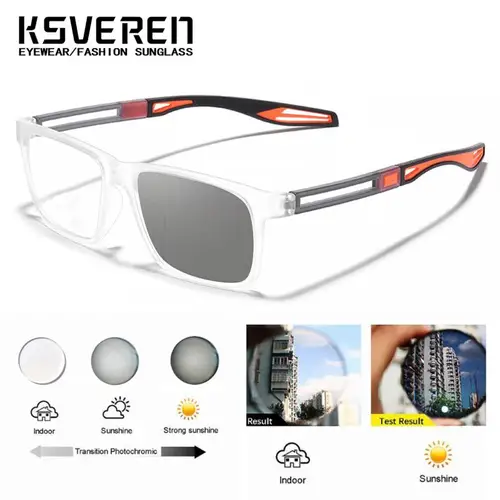 Imagen 2 del producto Gafas deportivas TR90 cuadradas para hombre, fotocromáticas para miopía, lentes transparentes, gafas de baloncesto terminadas para miopía, gafas que cambian de Color
