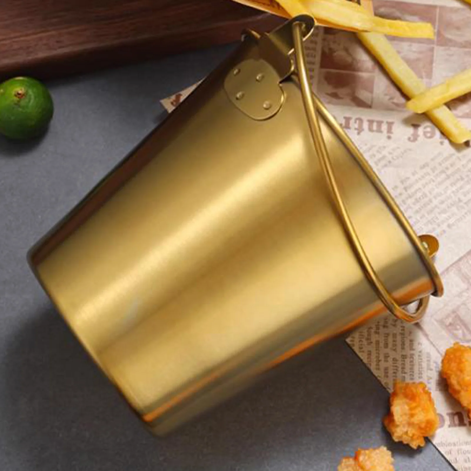 Mini Stainless Steel Wine Ice Bucket Rustproof Dishwasher Safe with Contoured Handle for Wine Drinks French Fries