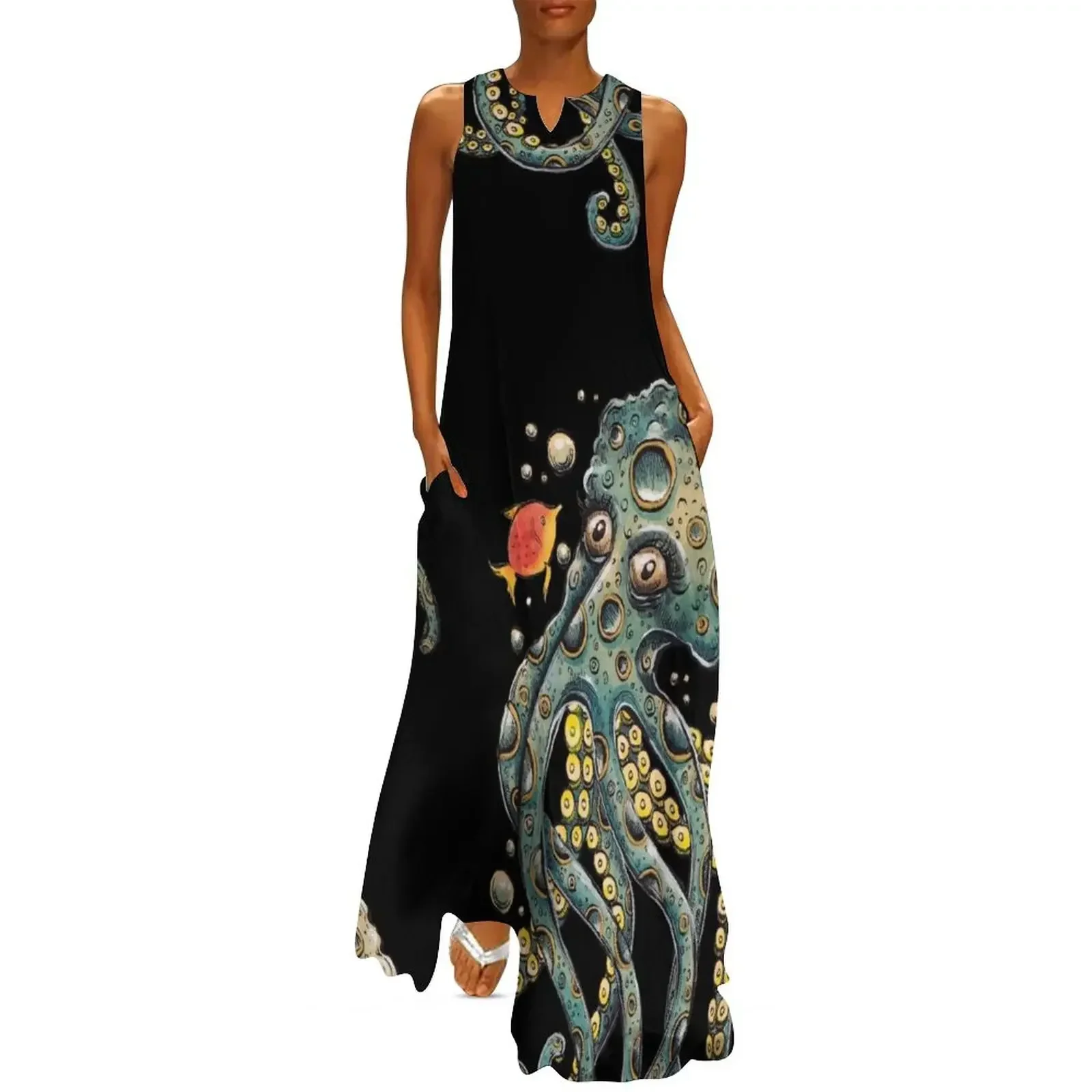 

Blue Octopus Long Dress Woman clothes Female clothing women's elegant loose dresses long dresses for women Dress