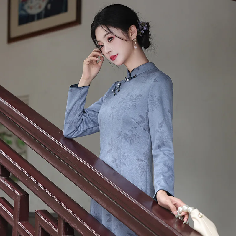

Yourqipao 2022, осеннее улучшенное Cheongsam для молодых девушек, темпераментное вечернее платье в китайском стиле с длинными рукавами, повседневное Qipao для женщин