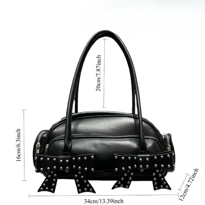 الموضة الفاخرة بولي Leather حقيبة كتف جلدية للنساء جديد برشام Bowknot فاسق نمط أسود الإبط حقيبة الإناث حقيبة يد كبيرة مخلب محفظة