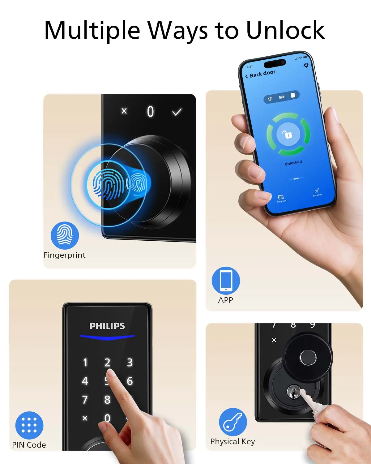 قفل ذكي ببصمة الإصبع من فيليبس، تحكم في التطبيق، قفل باب دخول بدون مفتاح، قفل تلقائي، بطارية طويلة لمدة 9 أشهر #2