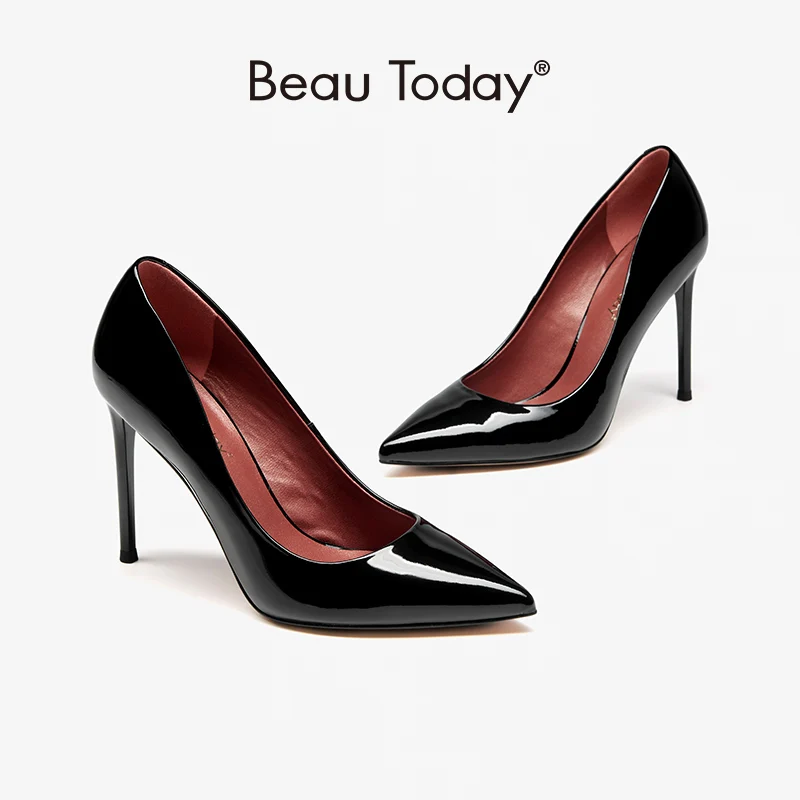 

BeauToday Women Pumps Patent Leather Pointed Toe High Heel Shallow Slip-on Classic Stiletto Lady Dress Shoes Handmade 17012