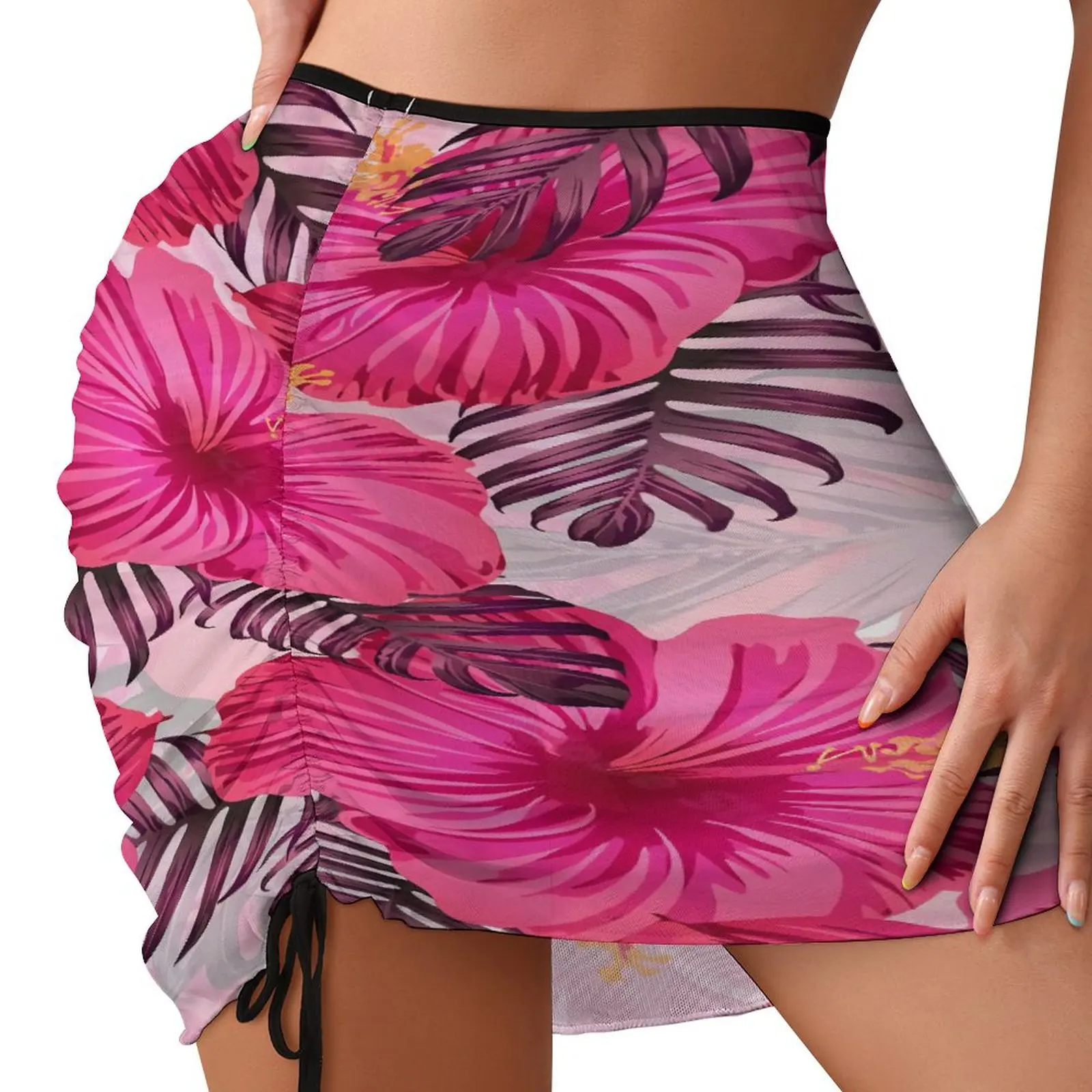 Polynesian Floral Print Custom Seaside Resort Sarong Bikini Slip Proof Skirt Draw String Design Sexy Sarong