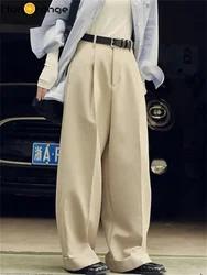 HanOrange 2026 Spring Simple High Waist Wide Leg Pants Women Loose Casual Trousers Female Black/Light Khaki