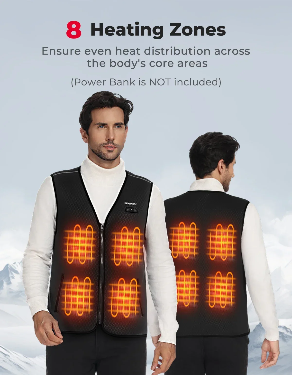 KEMIMOTO Electric Heated Vest USB Heating Jacket  Men Women Winter Outdoor Sport Skiing Hiking Temperature Adjustable Washable