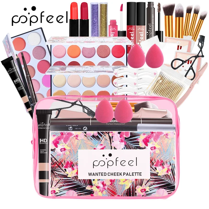 Popfeel Makeup Set for Women Full Kit All in One Makeup Gift set Box Eyeshadow Palette Blushes Powder Lipstick Lip Gloss Pro Hot