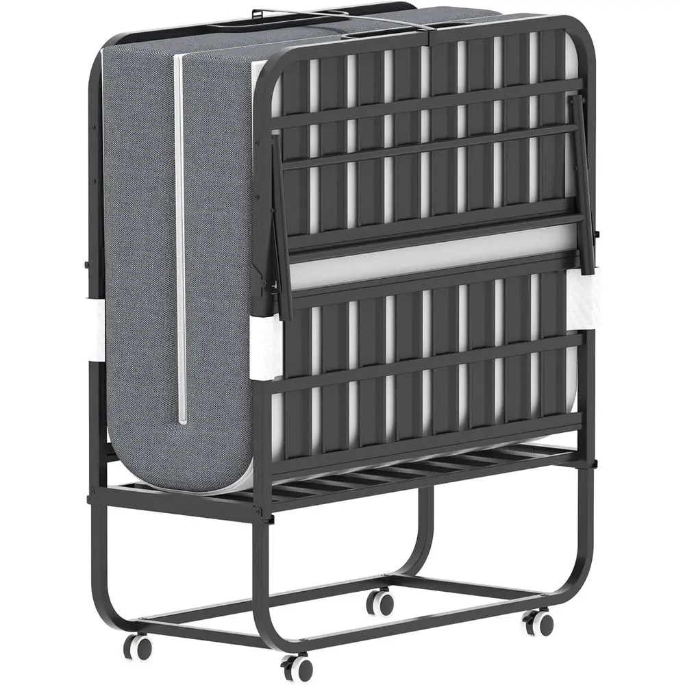 Portable Twin Size Rollaway Bed with Memory Foam Mattress on Wheels for Adults