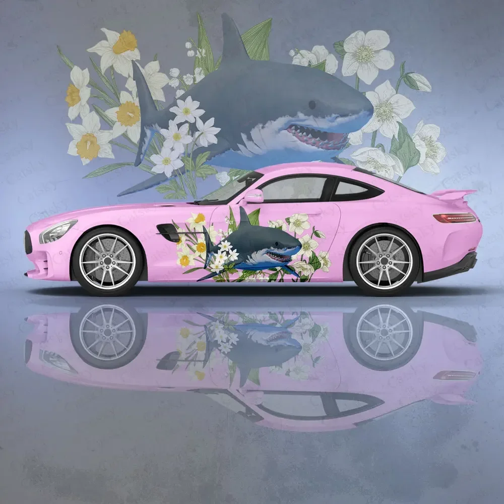 Shark and Flower Car Body Sticker Itasha Vinyl Car Side Decal Body Stickers Auto Decoration sticker Automobile Protective Film