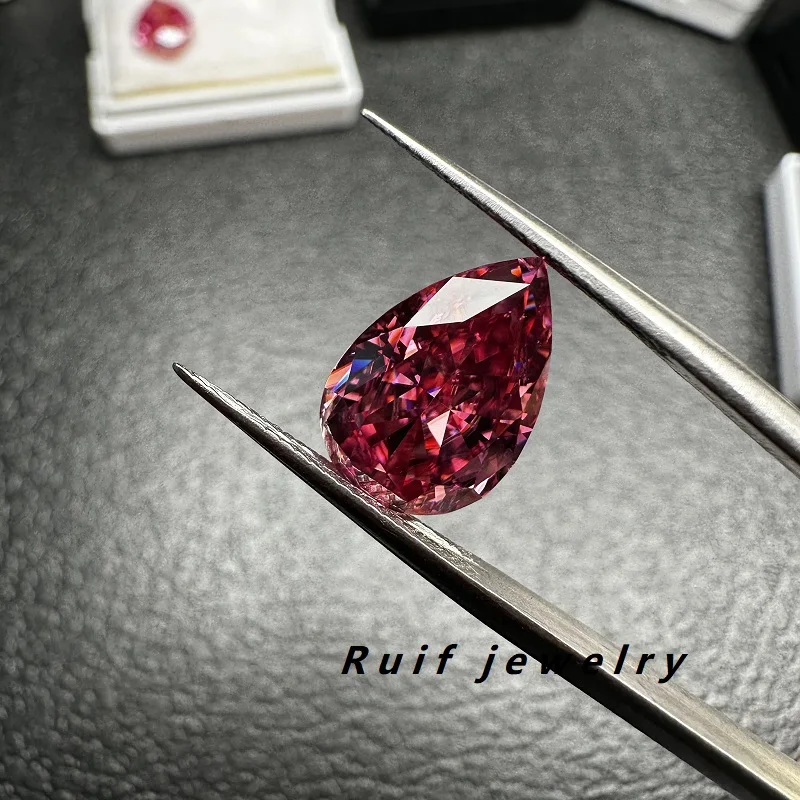 

Ruif Colored Pink Moissanite Stone VVS1 Excellent Pear Shape with GRA Report for DIY Jewelry