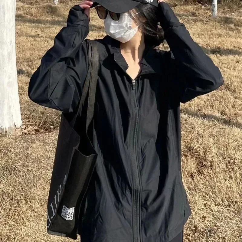

Женские куртки, тонкие летние солнцезащитные пальто с капюшоном, модные шикарные свободные куртки с длинными рукавами в стиле Харадзюку, унисекс, солнцезащитный крем, дышащие