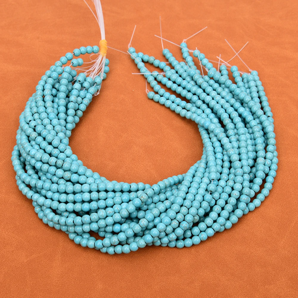 

APDGG 10 Strands 6mm Blue Turquoise Smooth Round Gems Stone Loose Beads 15'' Strands Jewelry Making DIY