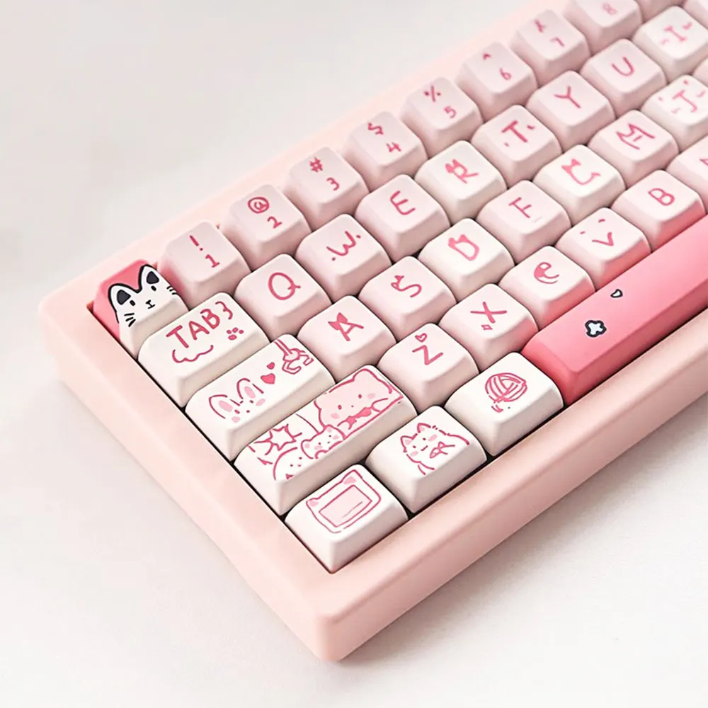 

146/66 Keycaps MDA Profile Cute Pink Cat Meow Meow Theme Ball Cap five-sided heat sublimation For Mechanical Keyboard KeyCap 키 캡