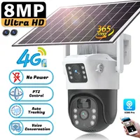 4K 8MP 4G Solar Camera Dual lens Two Screens PIR Human Tracking Outdoor Wireless Security CCTV Surveillance IP Camera 4G Card