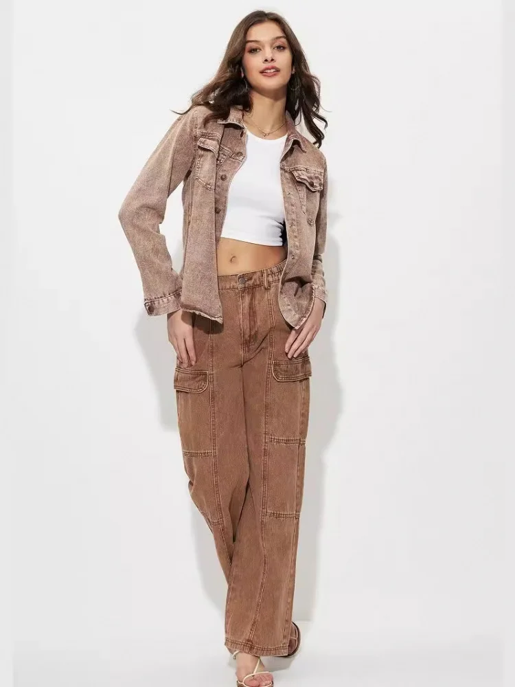 

Модный свободный джинсовый джинсовый джинт 28 # Женская трансграничная одежда, брюки-колокольчик с высокой талией, износостойкий полиэстер