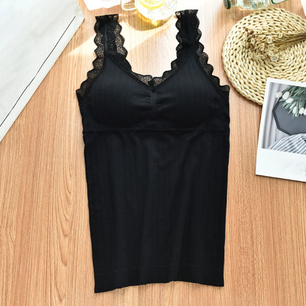 V-neck Solid Vest for Women Made of Polyester with Medium Stretch and Lace U-back Ideal for Beach Yoga Vacation and