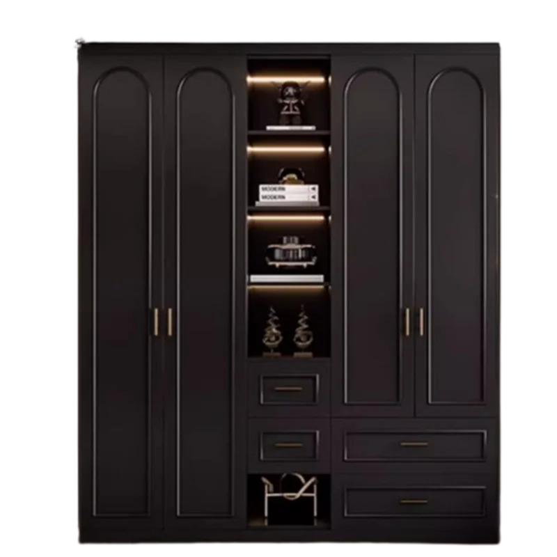 Big Black Luxury Closet Glass Doors Drawers Nordic Metal Storage Open Wardrobe Organizer Clothes Armario Bedroom Furniture