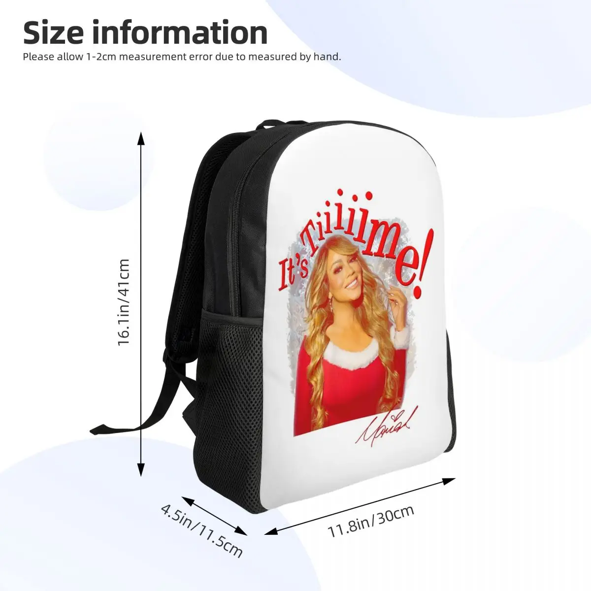 Mariah Carey Official It's Time 30th Anniversary Student Backpack School Bag Hiking Travel Daypack Fashion Bookbag Shoulder Bags