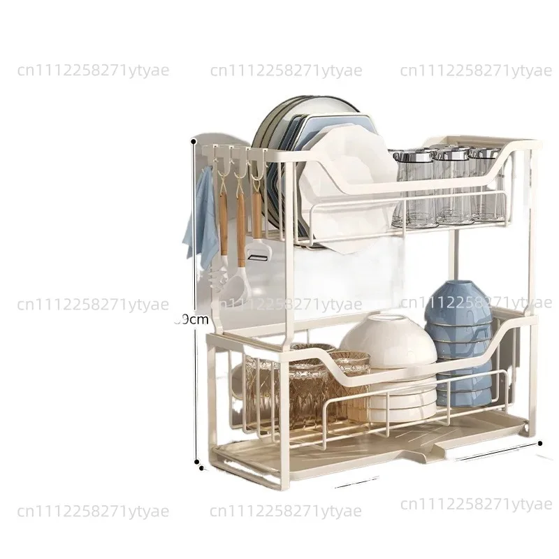 Multi-function Drying Rack 2-Tier Kitchen Dish Rack With Drainboard Kitchen Countertop Utensil Cup Holder Cutlery Storage Holder
