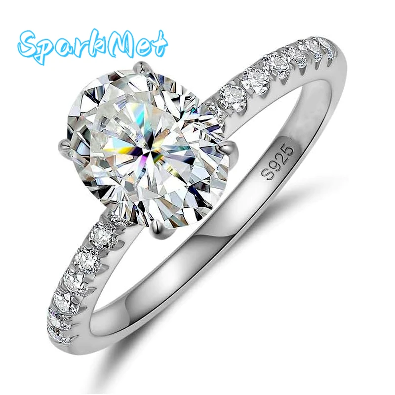 

SparkMet 100% настоящее овальное кольцо с муассанитом 2 карата 7x9 мм с сертификатом пройдено тестовое кольцо с бриллиантом женское вечное ювелирное изделие подарок S925 серебро