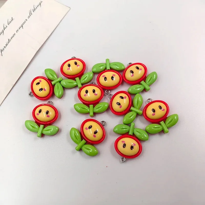 10pcs New Smiling Face Flowers Charms for Jewelry Making Findings Resin Plant Charm Flatback for Keychain Earrings