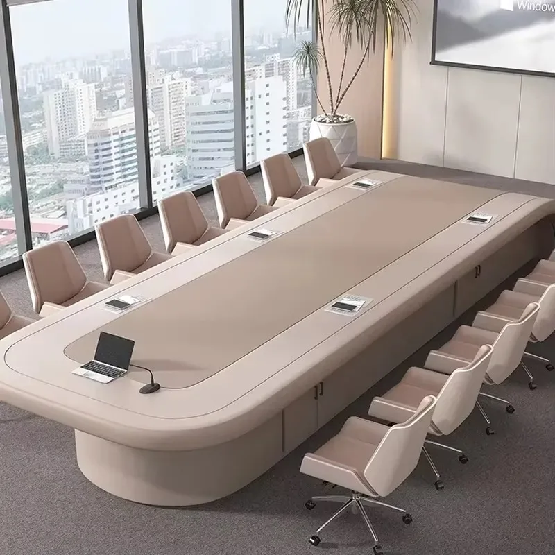 Commercial Large Executive Desk with Integrated Power Data Port Stable Structure Conference Table for Office Meeting Center