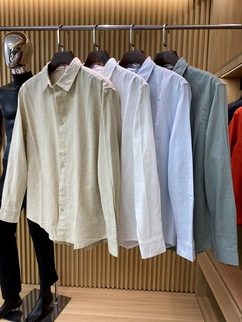 الراقية القطن الكتان طويل Sve عارضة طوق الرجال irt تنفس مريحة الشباب Sle الوقوف صالح لملابس الخريف