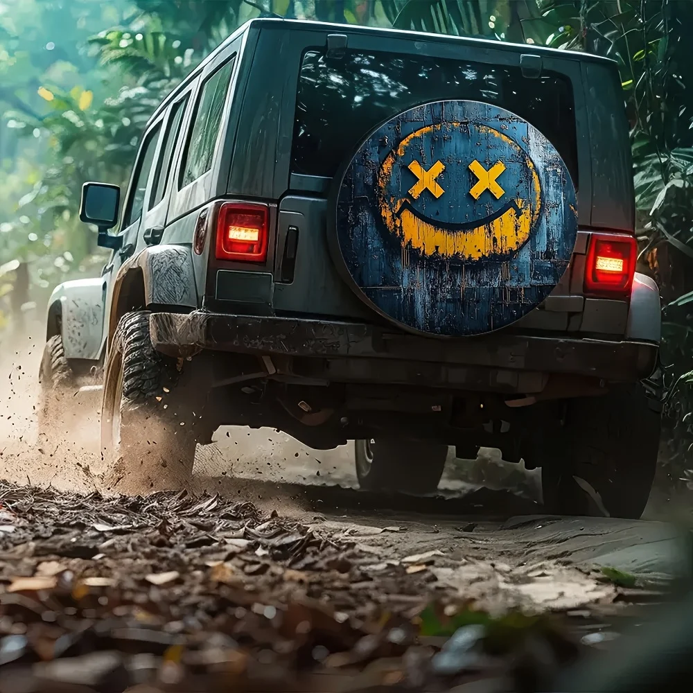 1 Stück, Reifenabdeckung, Aufbewahrungstaschen, Happy Face_ Strapazierfähiges 100 % Polyestergewebe, ohne Strom, Roadtrip für Einkaufszentrum, Parkplätze