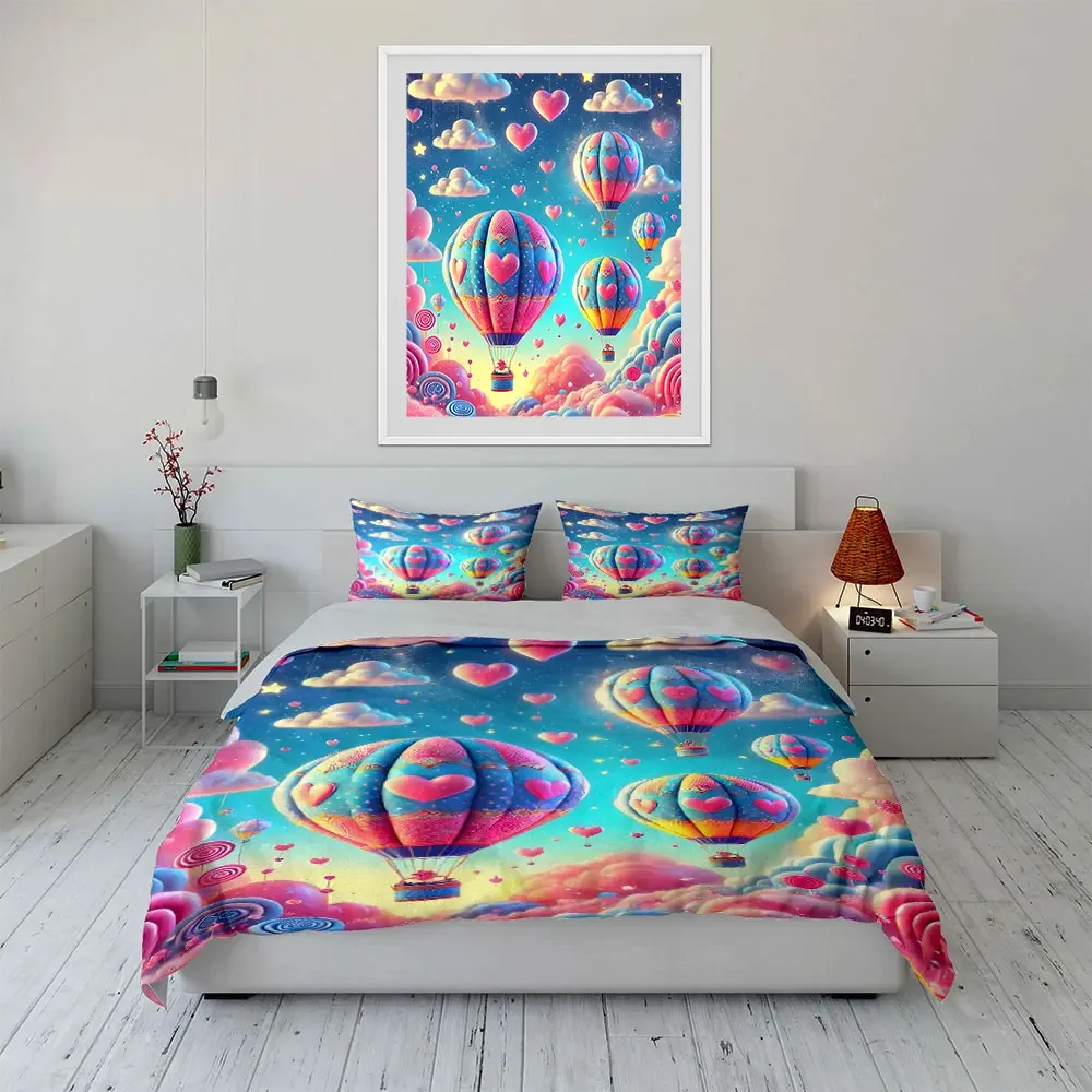 Romantic Hot Air Balloon Decor Multiple sizes kid's and adults' bedroom Exquisite 3PC bedding set, gift