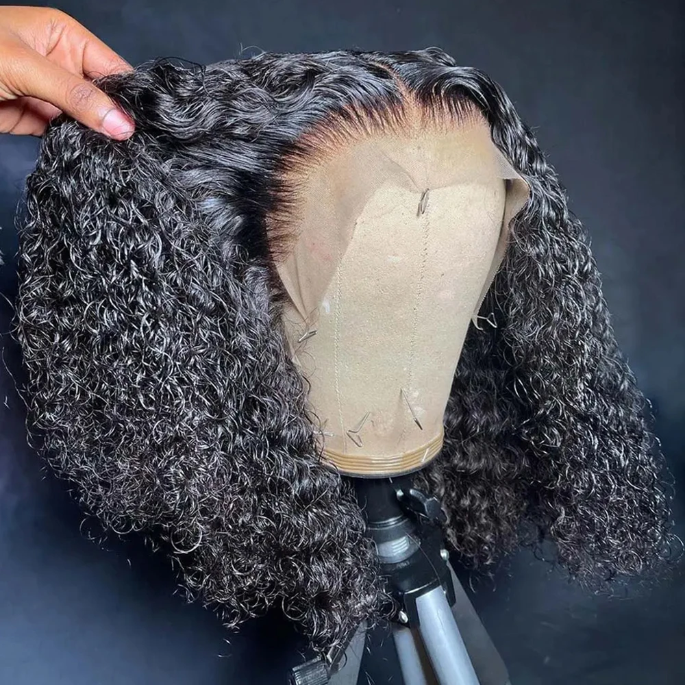 

Короткий парик Боб Water Wave Curly Glueless 100, парик из натуральных волос для женщин, натуральный черный, глубокая волна, 13x6 Hd, кружевные фронтальные парики, предварительно сорванные