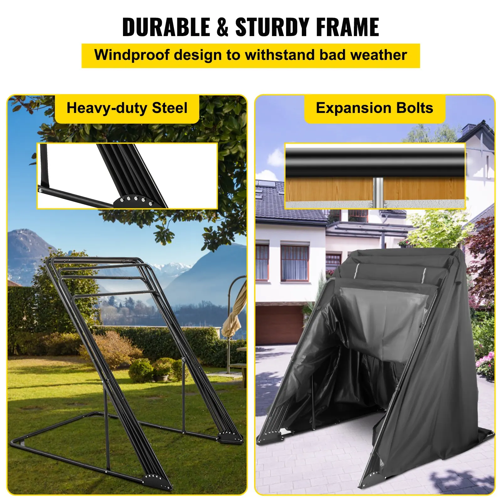 Motorcycle Shelter Waterproof Motorcycle Cover Shelter Shed Motorbike Storage Garage Tent w/ Lock & Weight Bag , 600D Oxford