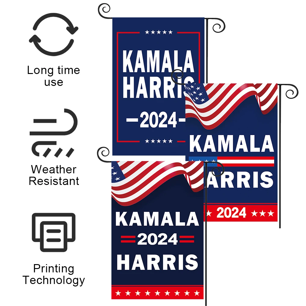 Kamala Harris-Bandera de jardín con colores vivos, Bandera de patio Kamala Harris, Banner para interiores y exteriores, elección de Presidente americano, 2024