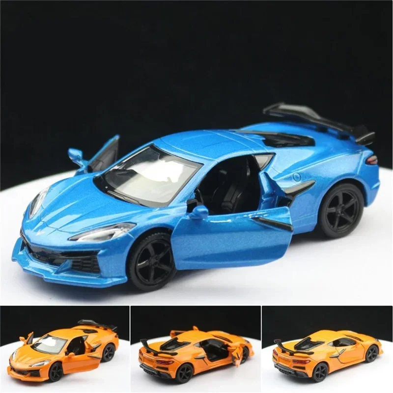 Corvette Z06 2023 Coche modelo de aleación escala 1:36, metal fundido a presión con motor de simulación, coche de carreras deportivo para regalo de coleccionista