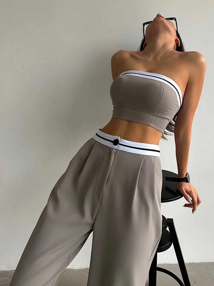 2 Piece Tracksuit Woman Streetwear Sexy Strapless Top and Pant Suits Summer Female Casual Sport Outfit Wholesale Dropshipping