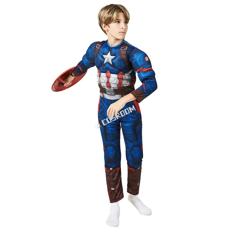 Captain America Costume Superhero Bodysuit Captain America Sheild Mask Halloween Cosplay Costume for Jumpsuit Set