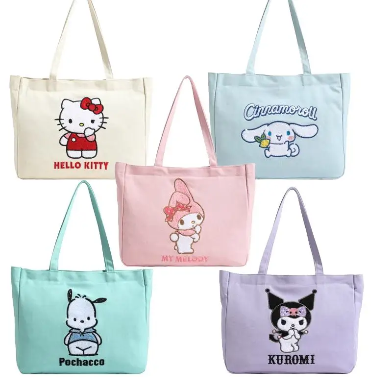 Kuromi My Melody New Handbag Sanrios Anime Kawaii Cartoon Figure Hellokitty Printing Macaron Color Sweet High Capacity Tote