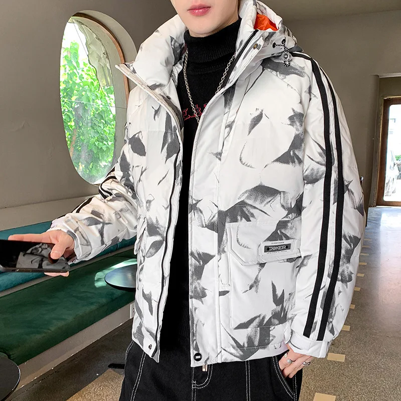 M-3xl Mens White Duck Down Jacket Winter Male Coats Zipper Hooded Short Style Camouflage Casual Outerwear Clothes Hy153